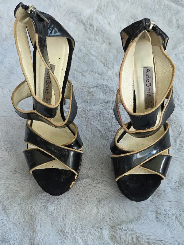 Aldo Bruè Made in Italy Black Leather Polka Dot Platform Stiletto Sandals EU 36 - Image 6