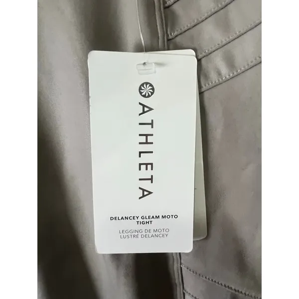 Athleta Delancey Gleam Moto Tight Leggings Taupe S Shiny Biker Athleisure New - Image 14