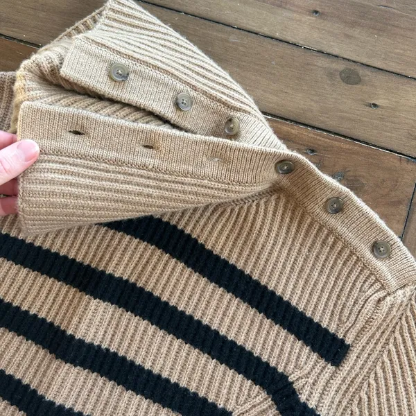 Simkhai Cashmere Wool Adrienne Striped Button Turtleneck Brown Sweater - Image 8