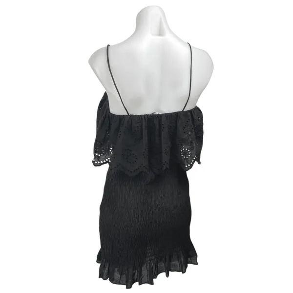 Zara Black Sleeveless Embroidered Smocked Cami Tank Mini Bodycon Dress Size M - Image 2