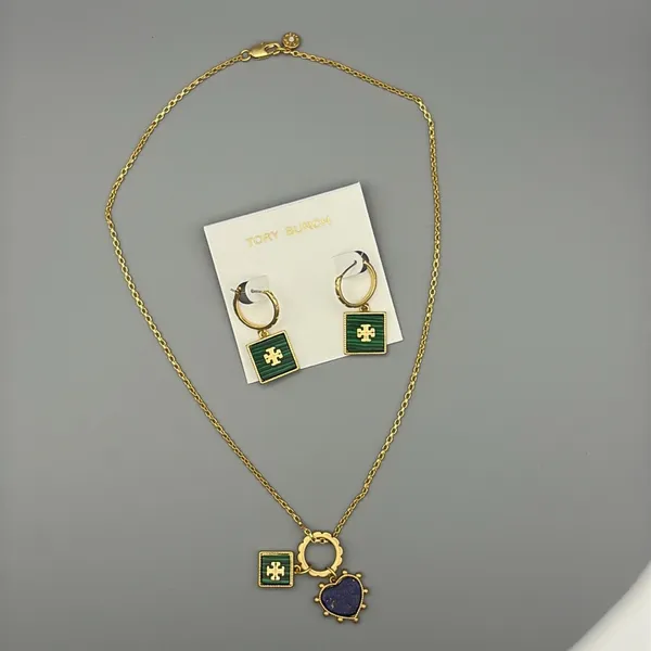 Tory Burch Heart and Square Charm Necklace & Earrings in Semiprecious Stone - Image 2