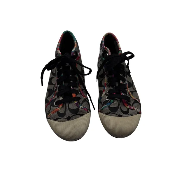 Coach Zoe Poppy Signature High‎ Top Sneakers 7B Black Gray Multi Monogram Y2K - Image 2