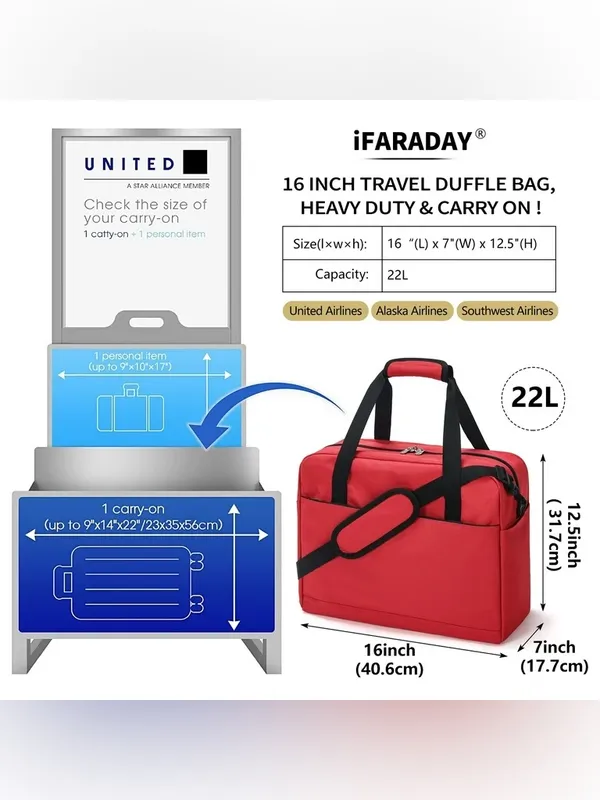 Red Travel Weekend Bag / Personal or Carry-On Bag - Image 2