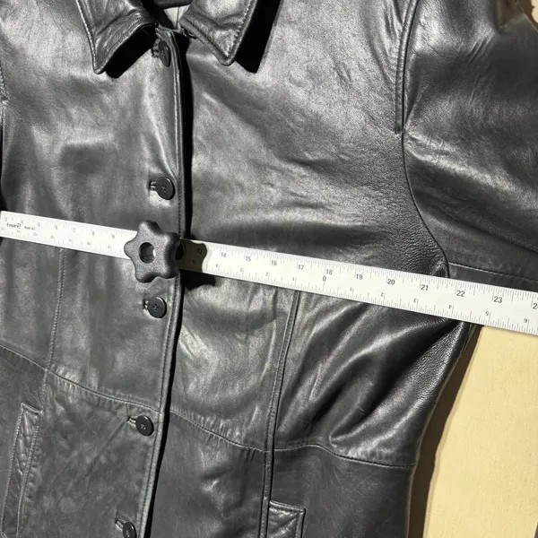 III State Leather Jacket Womens XL Black Button Coat Mid Length Classic‎ - Image 4