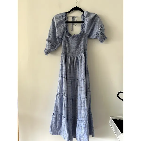 Hill House The Nesli Nap Blue Plaid Puff Sleeve Cottage Dress Size XS - Image 3