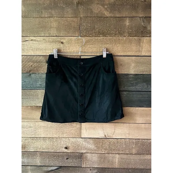 Express Black Button Front Mini Skirt Pockets Casual Preppy Size 6 Cotton - Image 2