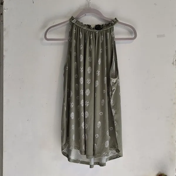 Ann Taylor Factory Olive Sleeveless Top with White Accents - Image 2