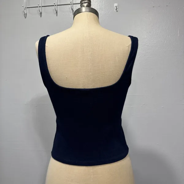 EXPRESS Body Contour Cropped Tank Top High Compression Corset Shirt Size M Blue - Image 2