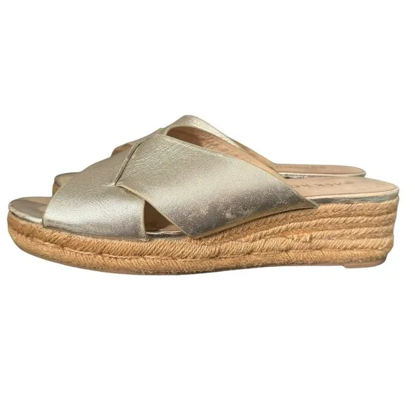 Jack Rogers Metallic Gold Slip on Espadrille Sandals Womens 10 Slides Leather - Image 14