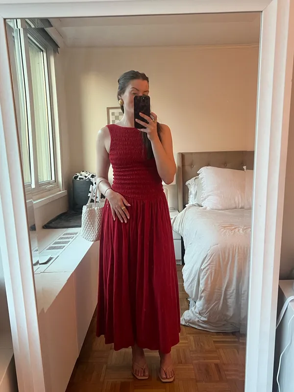 Abercrombie & Fitch Sydney Smocked Reversible Neckline Knit Midi Dress - Image 6