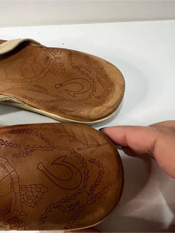 OluKai Honu Cream Leather Thong Sandals Slip On Hawaiian Comfort Shoes - Image 6