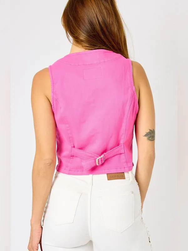 Judy Blue Pink Denim Stretchy Waistcoat Vest Size Medium - Image 2