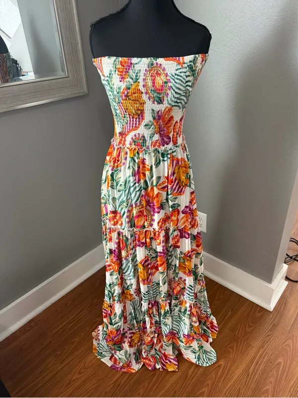Abel The Label x Anthropologie Tropical Floral Strapless Smocked Maxi Dress SM - Image 2