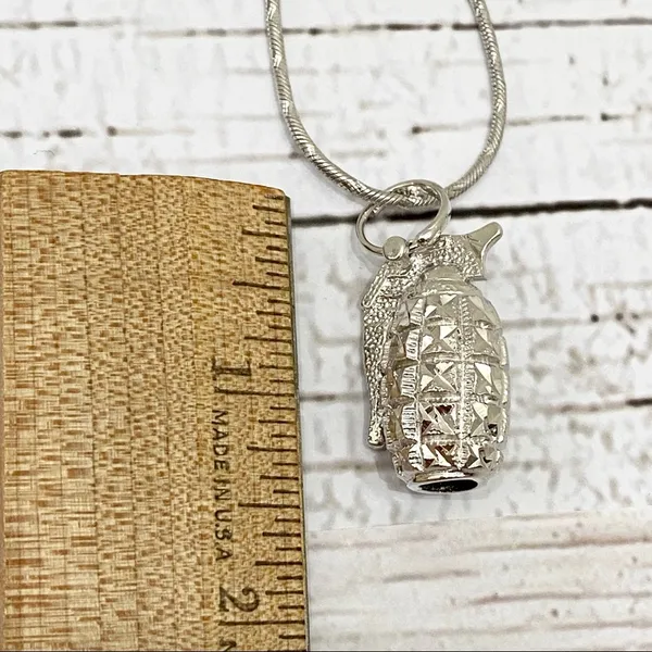 Silver Tone Grenade Pendant Necklace - Image 7