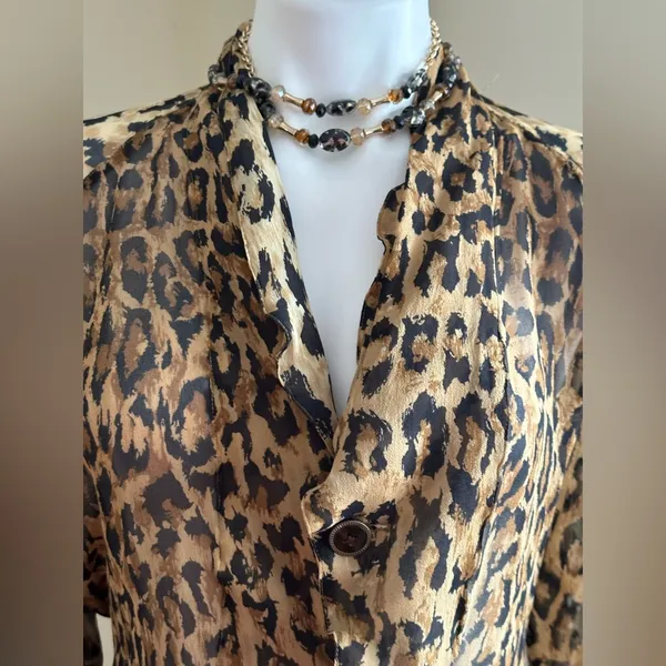 Vintage Anne Pinkerton Sheer Animal Print Leopard Blouse SZ S Good Condition - Image 4