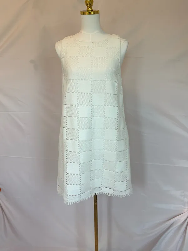 Lost + Wander White Crochet Check Mini Dress With Pockets - Image 4