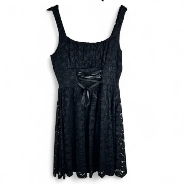 Cosmic Aura Black Lace Corset Midi Dress Size S | Gothic Dark Academia - Image 2