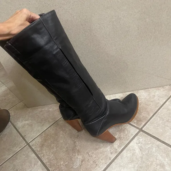 Vintage‎ FRYE black Leather Pull On Tall Heeled Boot Sz 6M C3666cuff or tall - Image 6