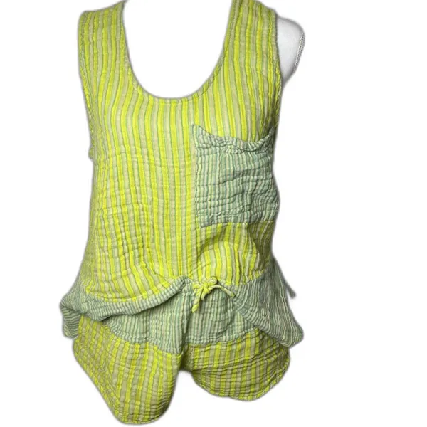 Free People Annabelle Set 100% Cotton Size Medium Yellow Stripes NWOT - Image 5