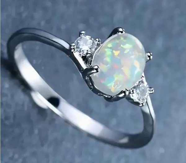 Elegant Opal and CZ silver ring size 7 - makes a great gift! - Image 2