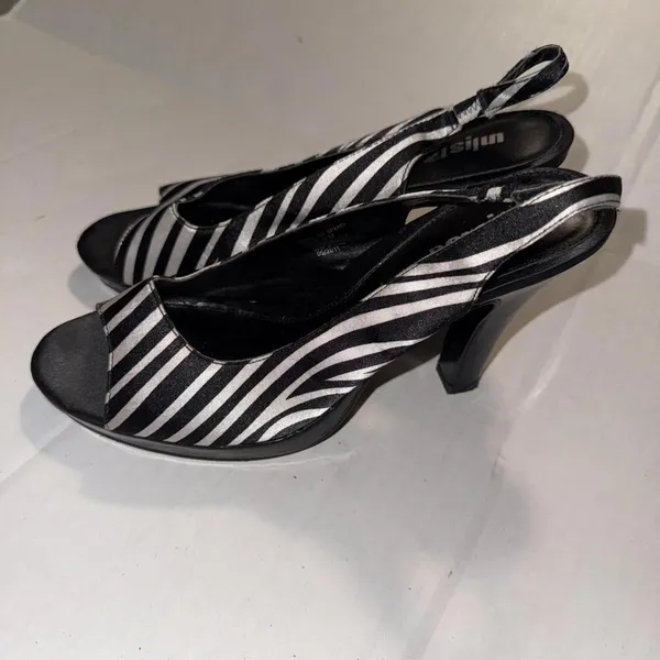 Unlisted Y2K Baddie Sandals‎ Heels Slip On Slingback Peep Toe Zebra Print Sz 9 - Image 3
