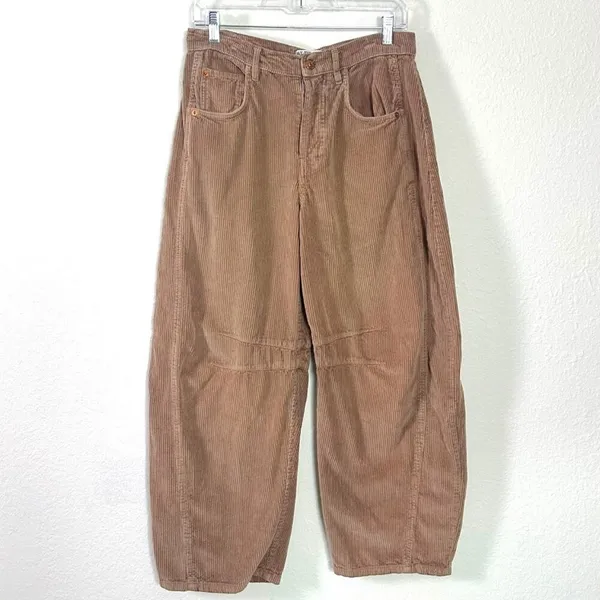 Free People Good Luck Cord Barrel Jeans Tan Brown Neutral Size 30 Corduroy - Image 9