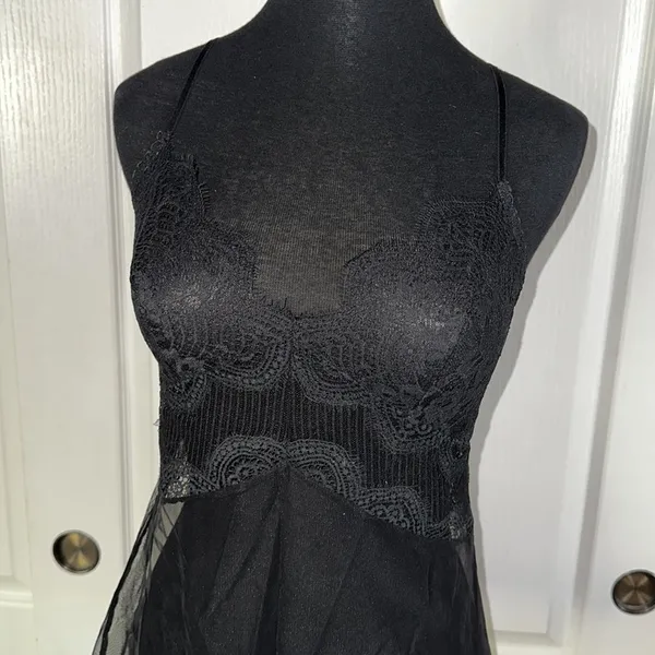Victorias Secret Black Lace Sheer Mesh Baby Doll Slip - Image 2