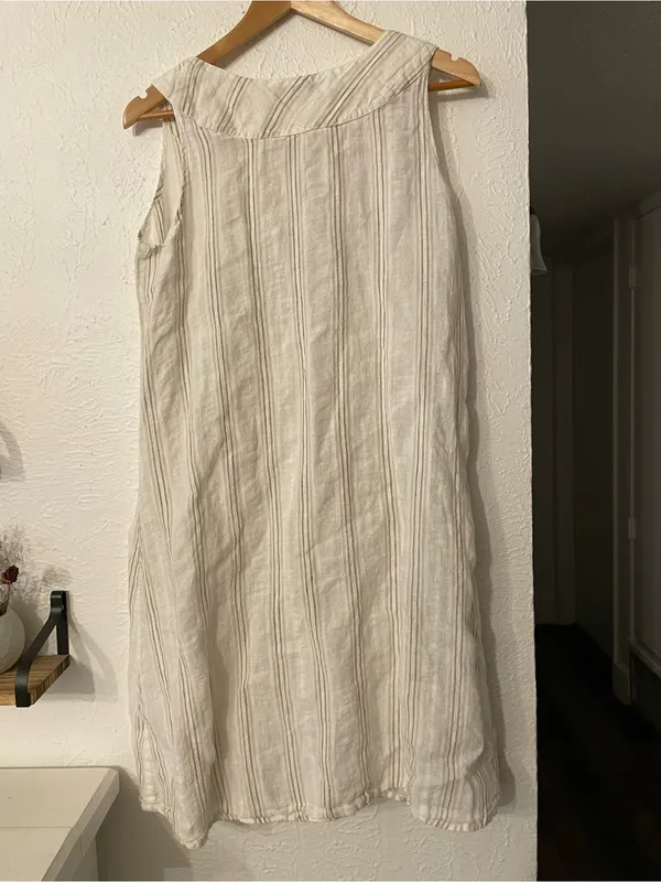 Flax Sleeveless 100% Linen Midi Stripe Dress Small - Image 2