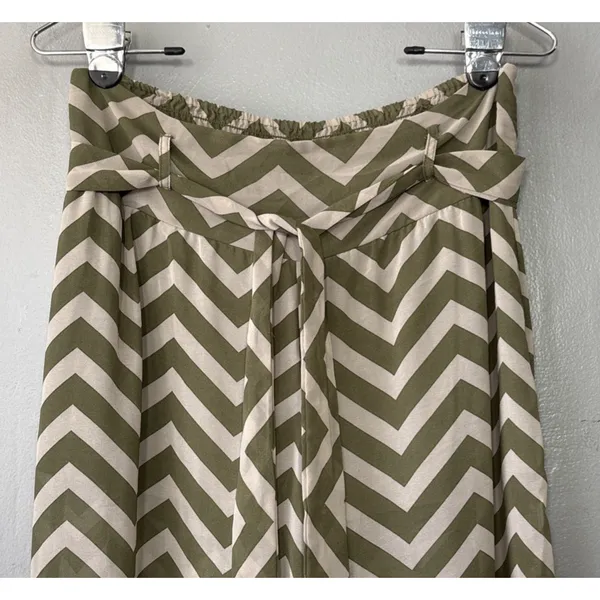 Heart Soul Wide Leg Sheer Chiffon Pants Size Medium Chevron Green Striped Flowy - Image 3