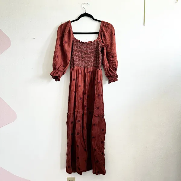 Rust Puff Sleeve‎ Babydoll Maxi Dress Fairy Renaissance Victorian Small - Image 3