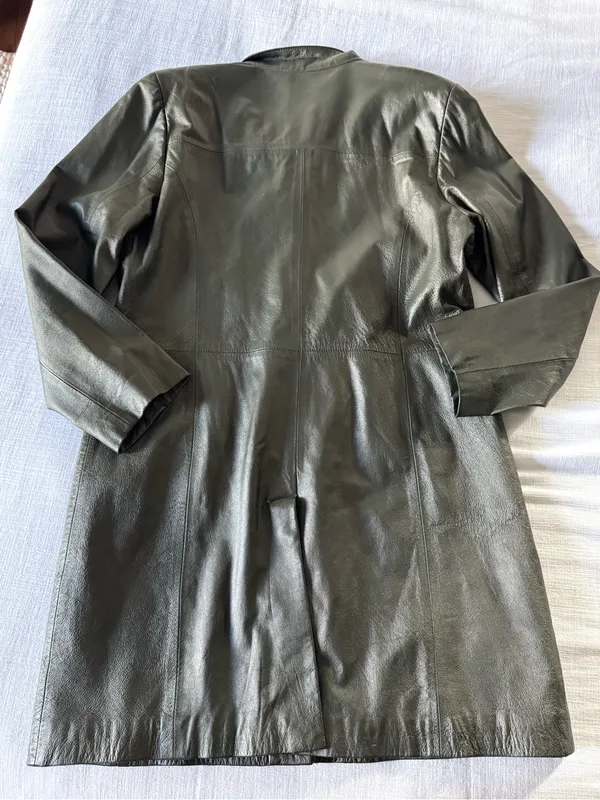 Bagatelle Olive Green Long Leather Jacket, size 14 - Image 8