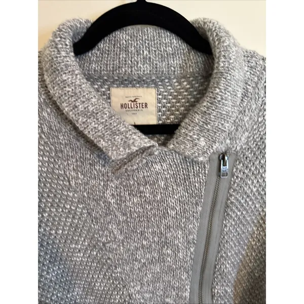 Hollister Jacket Women's Large Gray Knit Asymmetrical Zip Sweater Moto Style‎ - Image 3