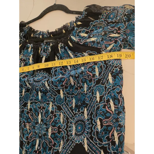 White House Black Market Womens M Blouse Royal Blue Paisley Metallic Boho - Image 8