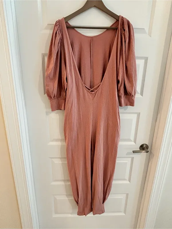 Free People FP Beach Jackie Puff Sleeve Jumpsuit Pink Size S - Image 4
