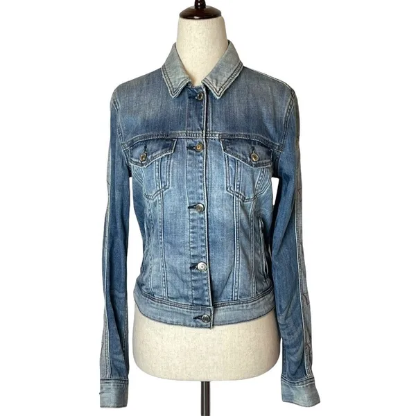 American‎ Eagle Outfitters Jacket Women XS Blue Denim Star Sleeve Jean Retro NWT - Image 2