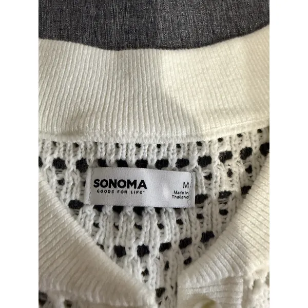 Sonoma Goods For Life White Open-Knit Collared Short Sleeve Pullover Sweater M - Image 5