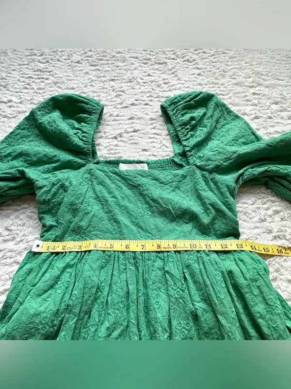 Tuckernuck Pomander Place Cotton Mini Dress XS Green Puff Sleeve Embroidered - Image 14