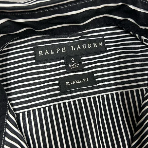 Ralph Lauren White Black Label Stripe Button Down Dress Shirt Relaxed Fit Size 8 - Image 3