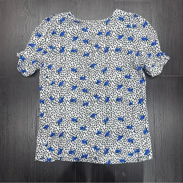 MAJE Blouse Lensam Printed Henley V-neck Short Puff Shoulder White Size 1‎ Small - Image 5