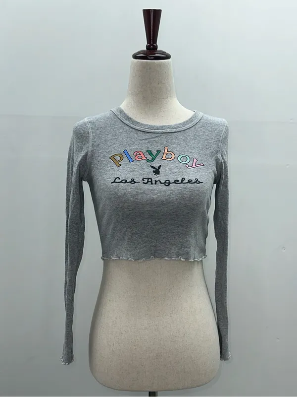 Playboy Pacsun Cropped Long Sleeve Tee Size XS Lettuce Hem - Image 3