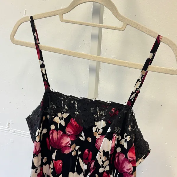 White‎ House Black Market Silk Blend Floral Lace Trim Camisole Top Black Pink Sm - Image 3
