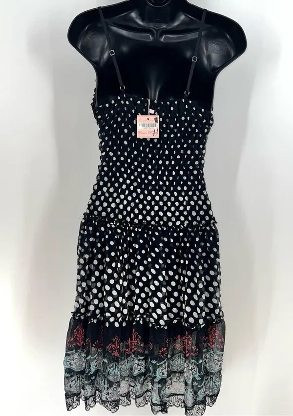 Gurreut Women's Polka Dot Spaghetti Strap Cotton Blend Chiffon Dress-Size L - Image 8