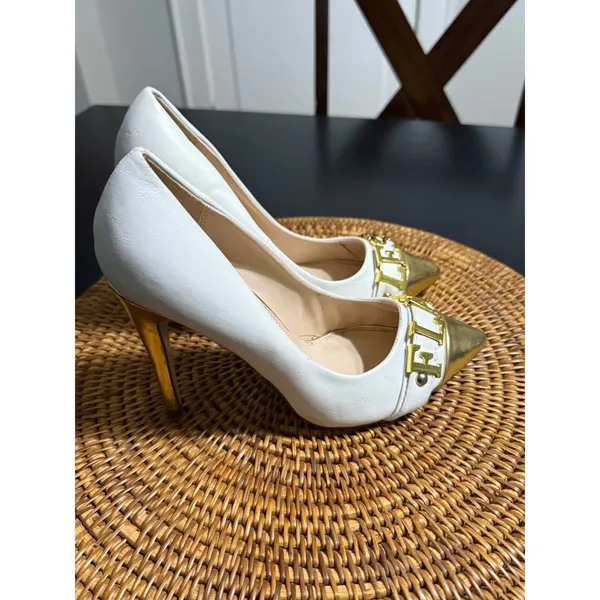 Liliana White Gold Flawless Flawless Lettering Pointed Toe Stiletto Pumps Heels - Image 4
