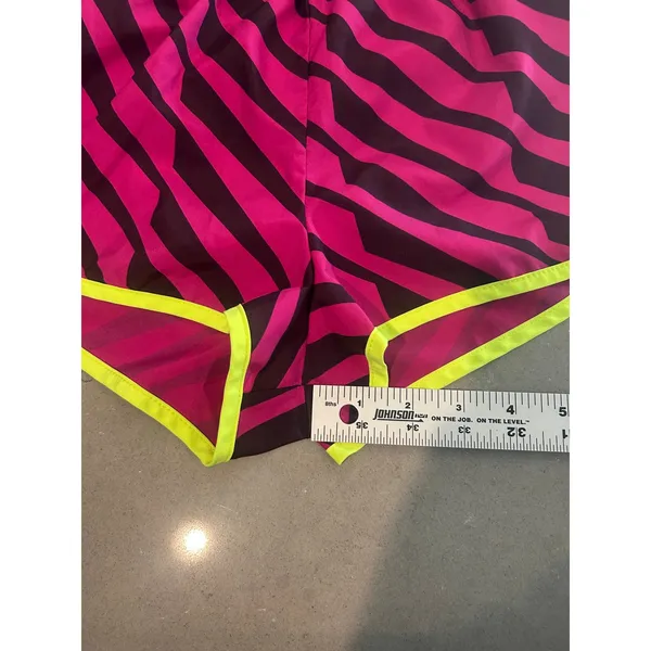 Nike Dri-FIT Womens XS Running Shorts Pink Black Zebra Stripe Neon Yellow‎ Trim - Image 4