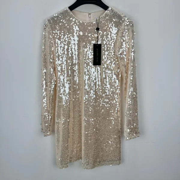 Gianni Bini Ruby Sequin Mini Dress Long Sleeve Cream Party Cocktail Small NWT - Image 4