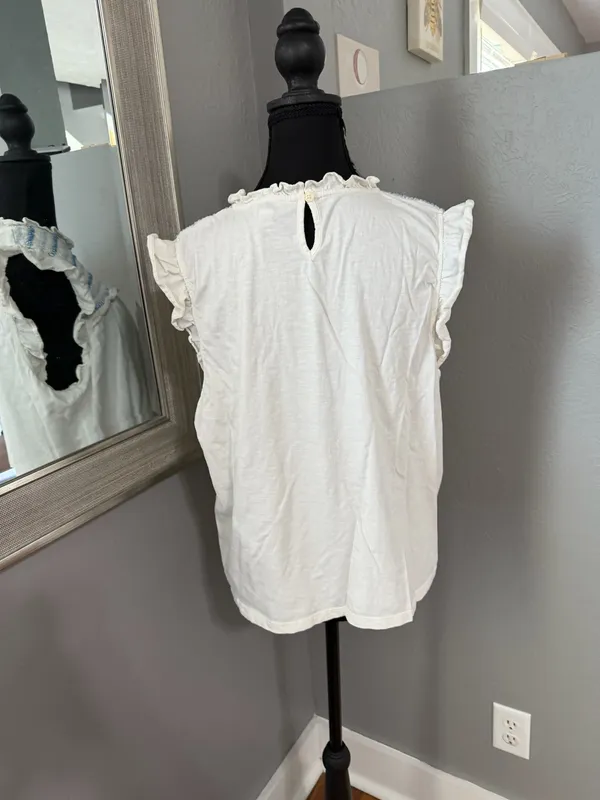 J.Crew smocked ruffle-sleeve embroidered Y2K babydoll cottage-core top size large. - Image 3