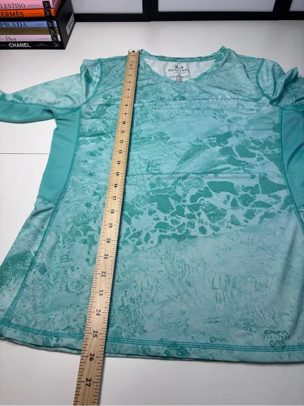 Realtree Fishing WAV3 Teal Water Performance Long Sleeve Shirt UPF Sun Protect - Image 10