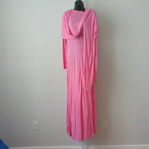 Ethereal Boho Cotton Flowy Fairy Peasant Maxi Dress OS Pink - Image 2