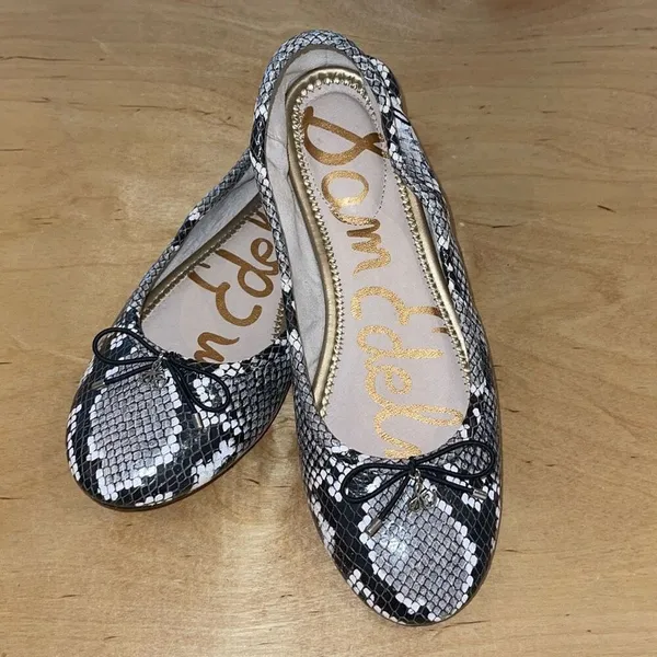 Sam Edelman Womens Leather Snakeskin Print Felicia Slip-on Ballet Flats Gray 7.5 - Image 4