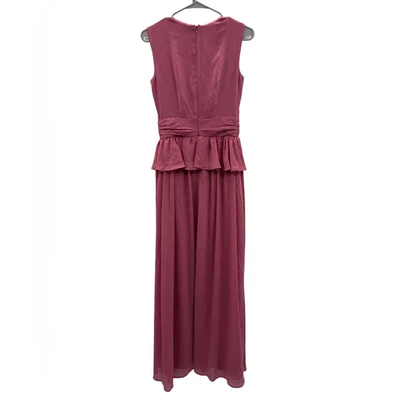 Revolve RTR LDT‎ Pink Rose Metallic Peplum Waist Sleeveless V Neck Maxi Gown Dress Sz 2 - Image 7